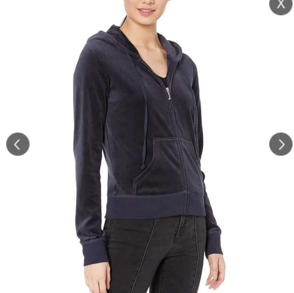 Juicy Couture Navy Blue Velour Hoodie Jacket Medium - Picture 12 of 12